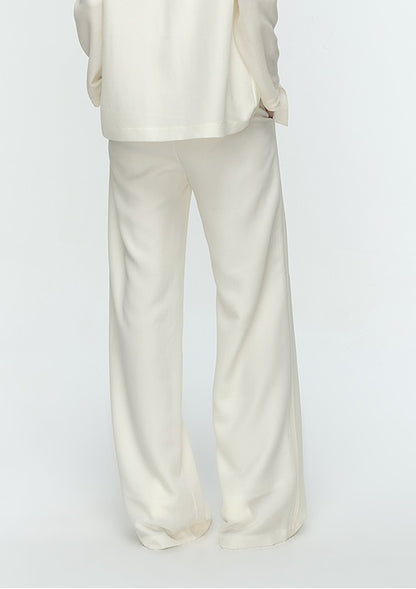 COMME MOI Lu Yan designer's new women's off-white silk texture straight-leg pants - AUTUMN.