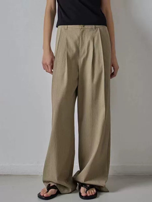 NOTHING WRITTEN Low Classic Casual Pants Women's Summer 2025 New Versatile High-Waisted Slimming Corduroy Straight-leg Wide-leg Pants-KATE