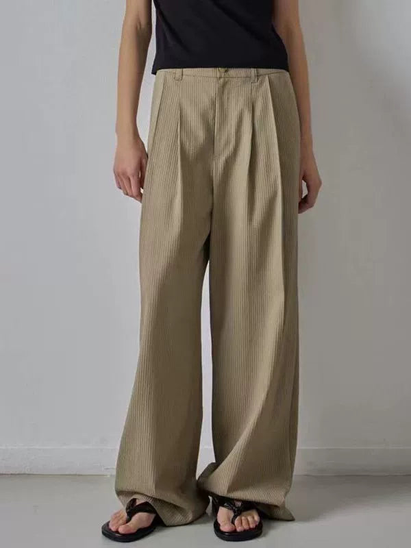 NOTHING WRITTEN Low Classic Casual Pants Women's Summer 2025 New Versatile High-Waisted Slimming Corduroy Straight-leg Wide-leg Pants-KATE