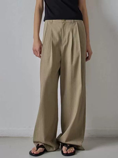 NOTHING WRITTEN Low Classic Casual Pants Women's Summer 2025 New Versatile High-Waisted Slimming Corduroy Straight-leg Wide-leg Pants-KATE