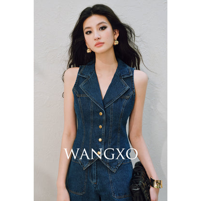 WANGXO | Airy Linen Cotton Blend Retro Denim Vest & Wide-Leg Pants Set  ZARA