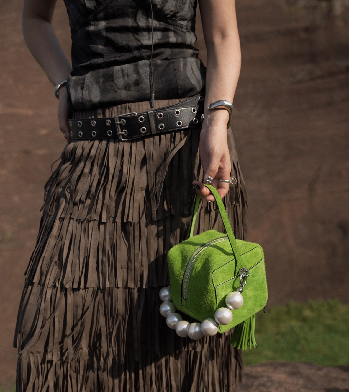 IUBALLET  new suede small square fringe handbag- JUDE.