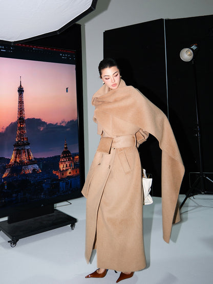 MEI SANGUAN 100% Wool Milk Tea Scarf-Tie Jacket - DELL