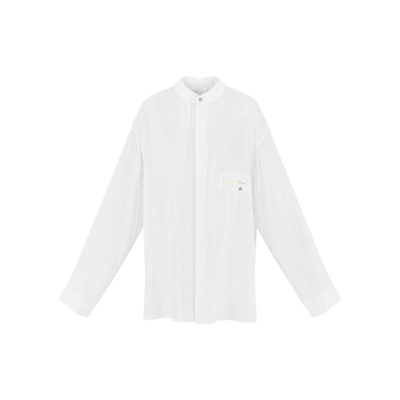 TUYUE white linen loose crew neck long-sleeved shirt - HOPPER.