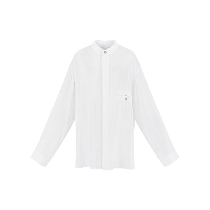 TUYUE white linen loose crew neck long-sleeved shirt - HOPPER.