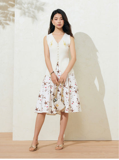 SUSHE embroidery French style elastic pit bead embroidery slim knitted cardigan vest -ELSIE