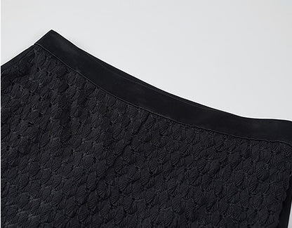 COMME MOI summer black cut-out satin panel flared pants - MADELYN.