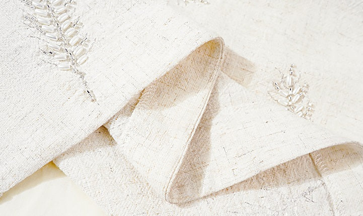 HECO Linen Pearl Leaf Bead Embroidery High Waist Long Skirt Women - JUDAH.