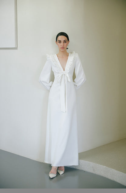 GOUDIN Small white long sleeves party evening dresses-MIA.