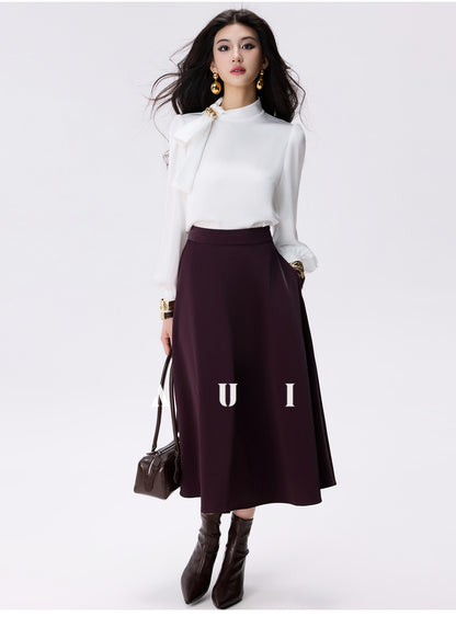 AUI Andorra red faux leather jacket A-line skirt two-piece set - JUN.