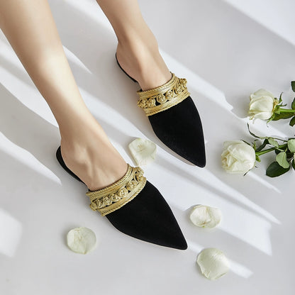 B-FEI gold woven black slippers-OLIVE.