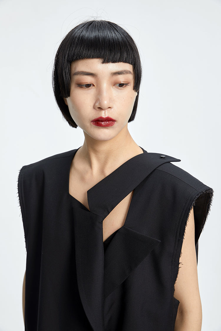 TINY IN misaligned collar silhouette midi vest women's suit -DODO