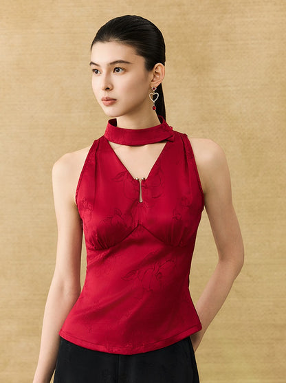 HECO Chinese Acetate V-Neck Waist Small Vest Top - ZEPH.