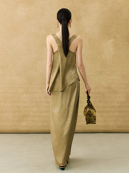 HECO Chinese Temperament Pearlescent High-Waisted High-End Texture Skirt - HELLS.