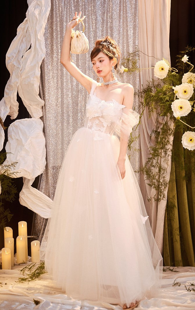 DOLLY Elegant White Off Shoulder Short Sleeve Flower Wedding Dress-SOPHIE  (V)