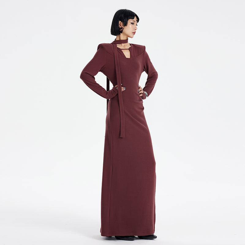 TINY IN lace-up cut-out waist slit maxi dress-MOTO