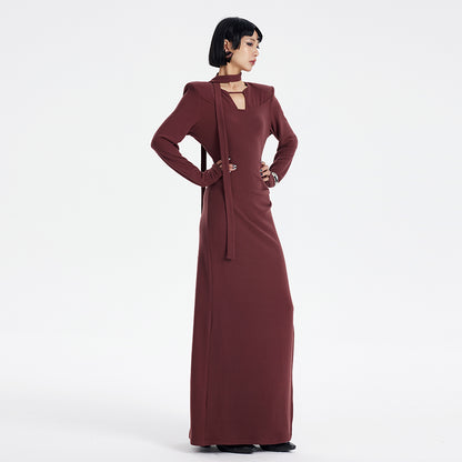 TINY IN lace-up cut-out waist slit maxi dress-MOTO