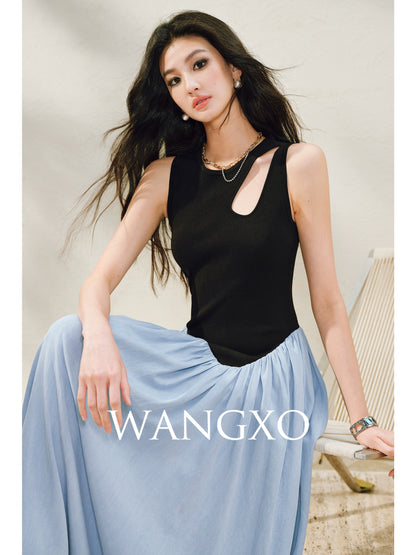 WANGXO |Tailoring Sleeveless Umbrella Hem Dress in Sculpted Casual Elegance -LUMA