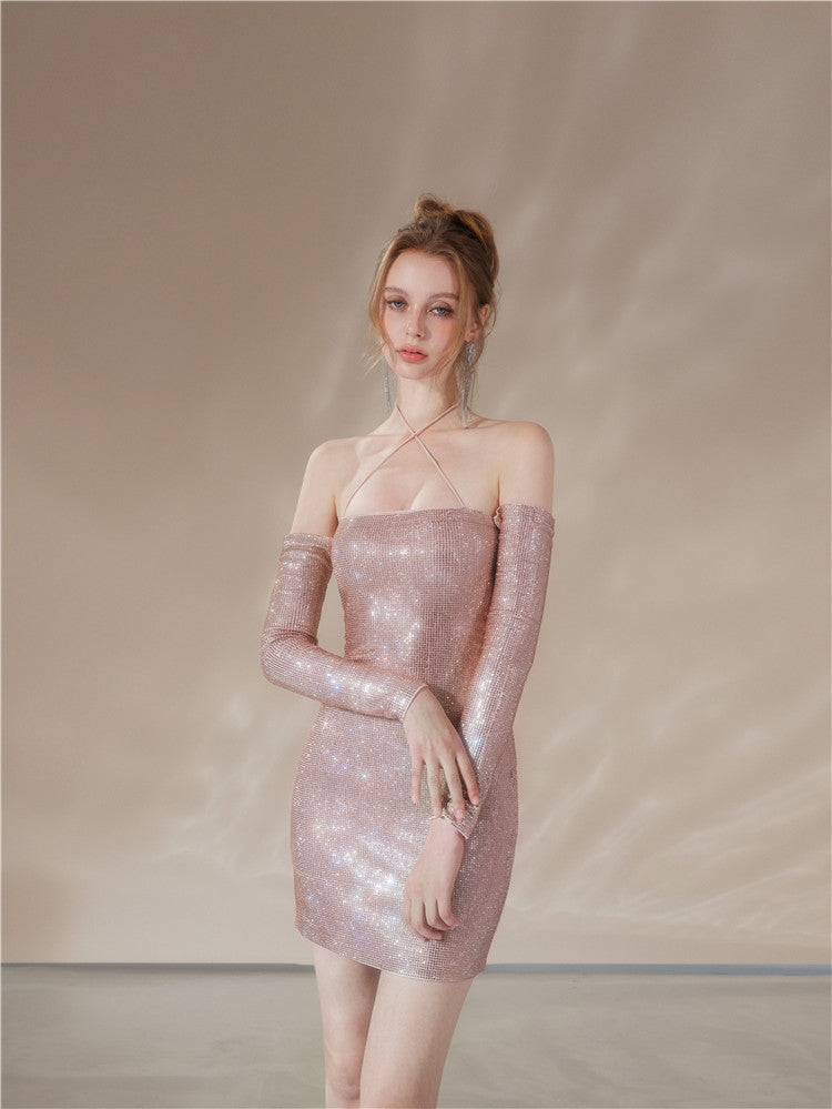 Wardrobes by Chen Elegant Off Shoulder Long Sleeve Midi Cocktail Dress-Hanna