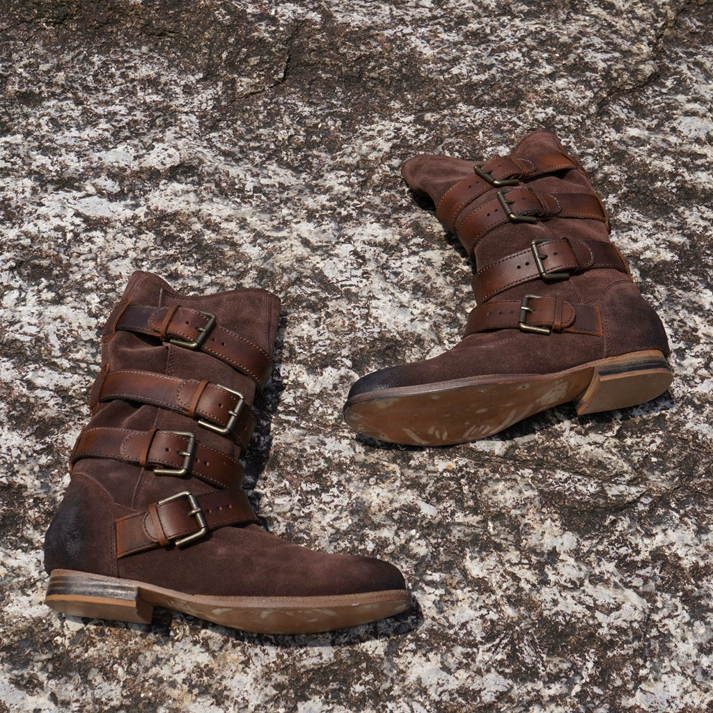 B-FEI Vintage Belt Buckle Denim Stack Boots- OKRE.