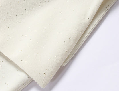 WANGXO | Fine Glitter-Sprinkled Silver High-Elastic Hemp Knit  Layered V-Neck Slim Elegant Top -SANA