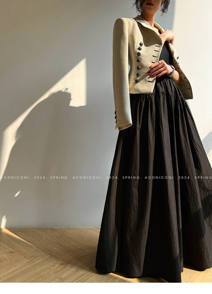 Aconiconi High End Long Sleeve Double Breasted Tuxedo French Retro Jacket Blazer- History