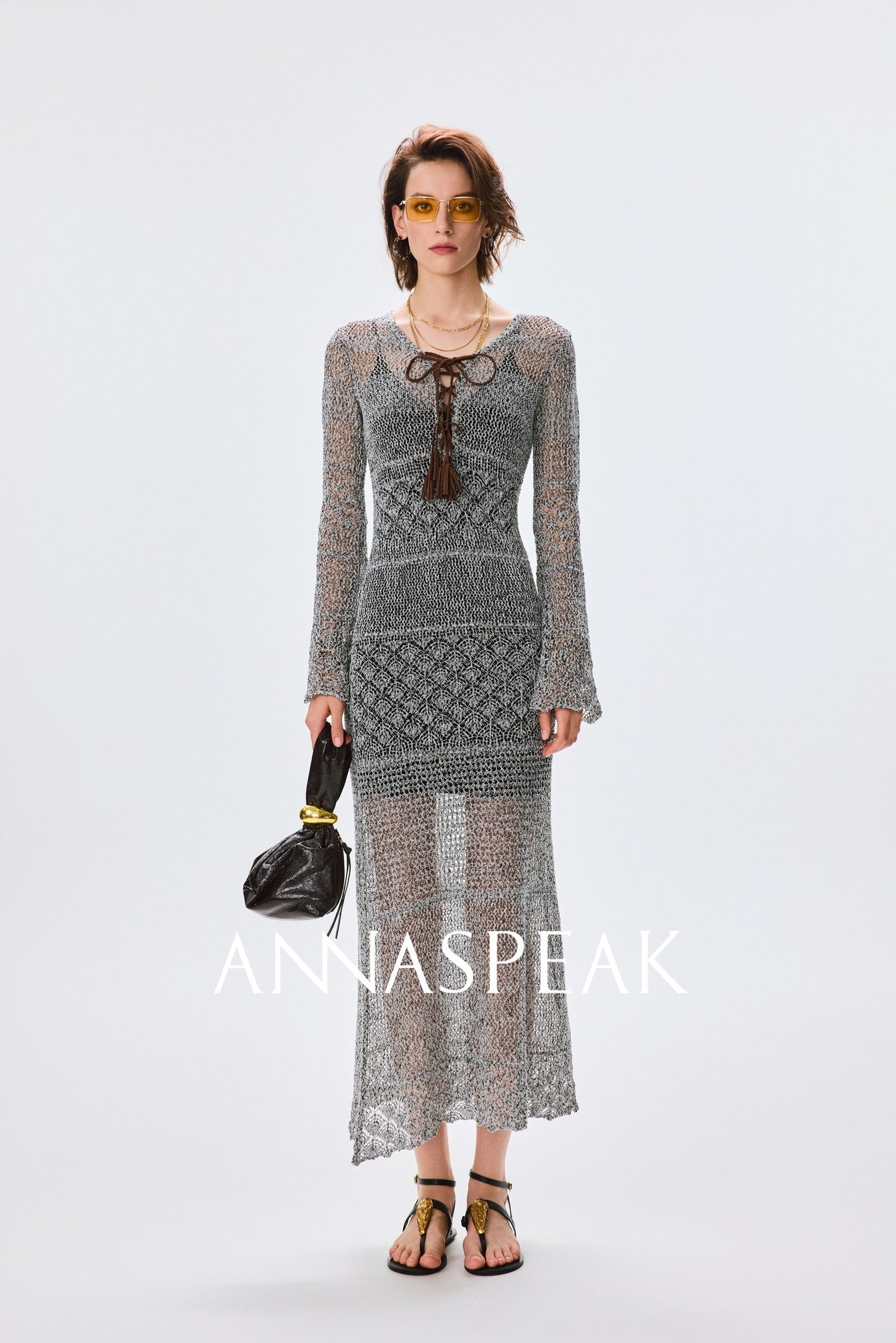 ANNASPEAK Fringe Lace-up Slim Knit Dress- CHACHA.
