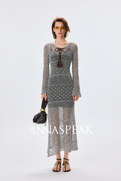 ANNASPEAK Fringe Lace-up Slim Knit Dress- CHACHA.