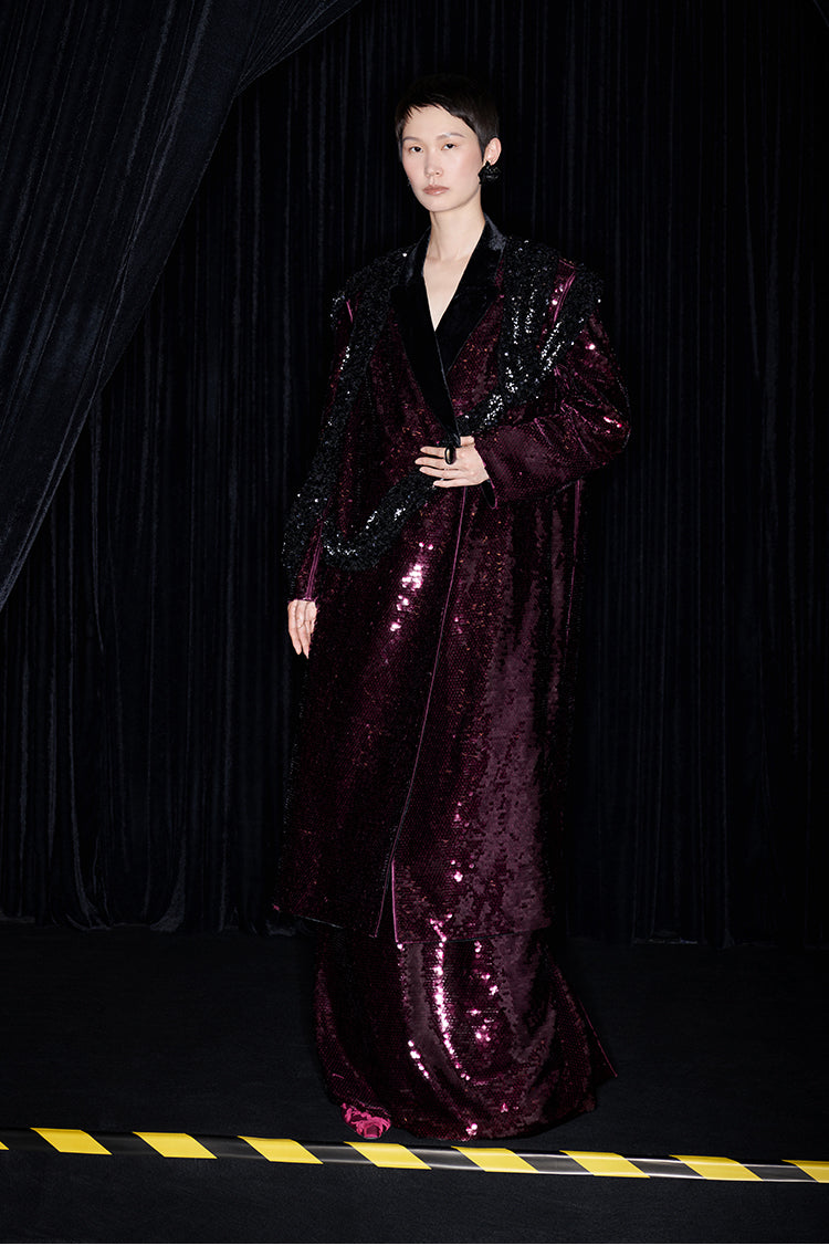 M essential Mackay designer beaded belt wide-shoulder sequins coat skirt set- Rae.