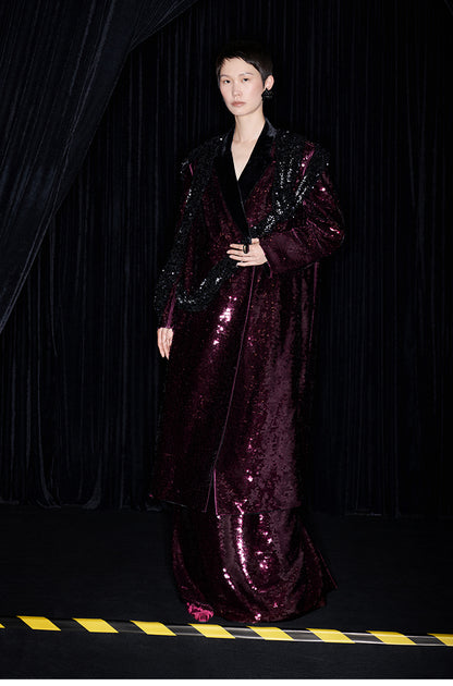 M essential Mackay designer beaded belt wide-shoulder sequins coat skirt set- Rae.