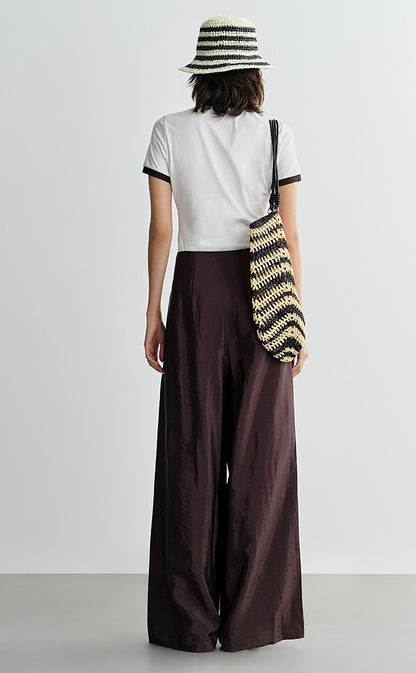 COMME MOI Lv Yan designer's new brown high-waisted pressed pleated wide-leg pants - LAKELYN.