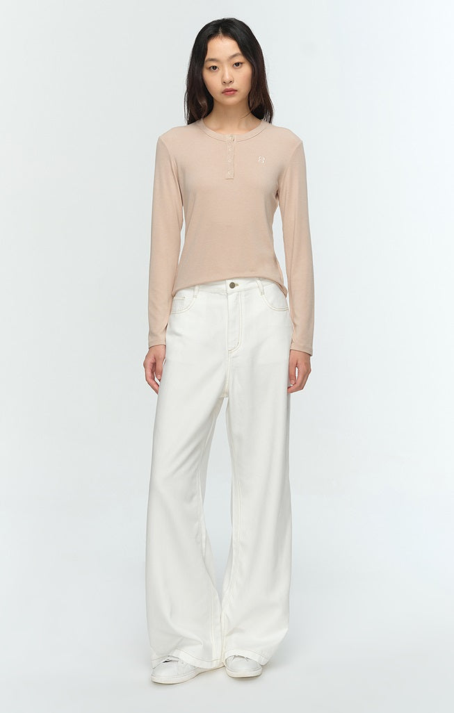 COMME MOI Lu Yan designer new women's Henry collar base shirt slim T-shirt - BLESSED.