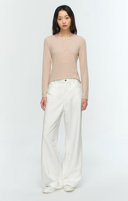 COMME MOI Lu Yan designer new women's Henry collar base shirt slim T-shirt - BLESSED.