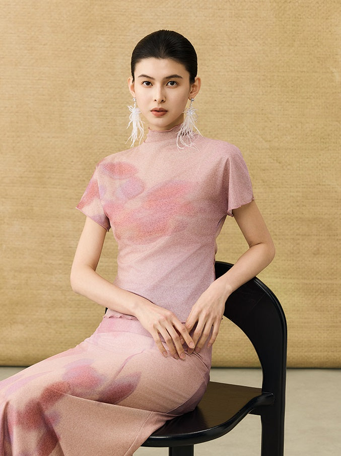 HECO Chinese gradient floral flowing temperament skirt - SWAED.