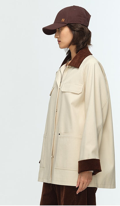 COMME MOI Lu Yan designer new women's contrasting corduroy cargo jacket - FLINCH.