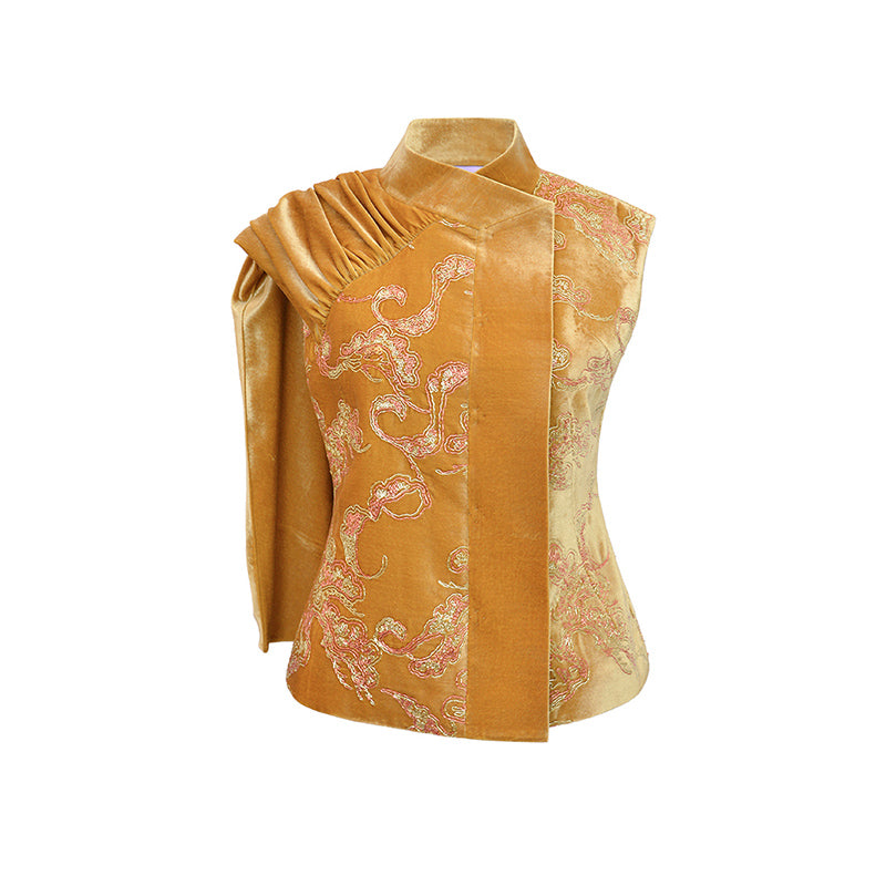 M essential Marquette designer Juyi velvet drape structure slim side vest - STREAM.