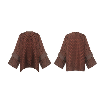 TUYUE Chinese Piece Cut Linen Polka Dot Woven Silhouette Top- ALFIE.