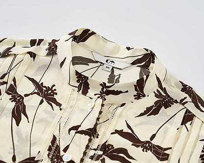 COMME MOI Lu Yan Designer's new women's printed mulberry silk stand-up collar long-sleeved shirt - DESTINY.