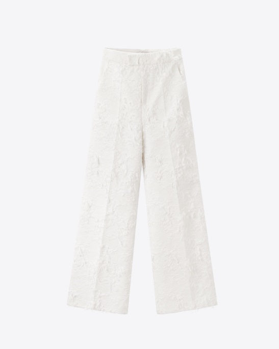 COMME MOI white jacquard wide-leg pants - AVERY.