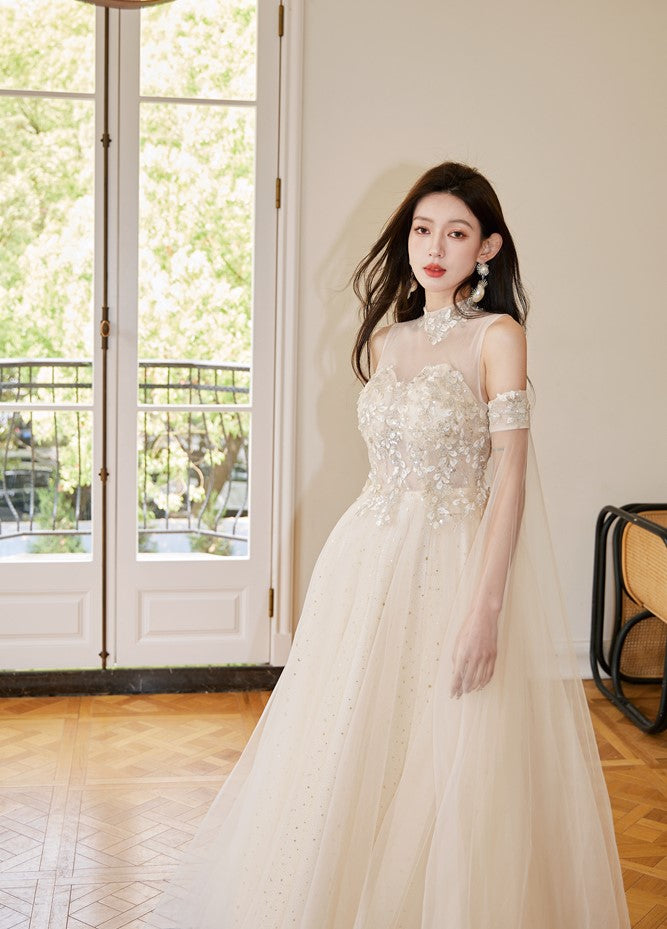 DOLLY Elegant Flower Stand Collar Sleeveless High Waist Tutu Wedding Dress-BELINDA