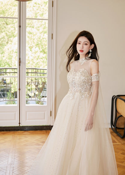 DOLLY Elegant Flower Stand Collar Sleeveless High Waist Tutu Wedding Dress-BELINDA