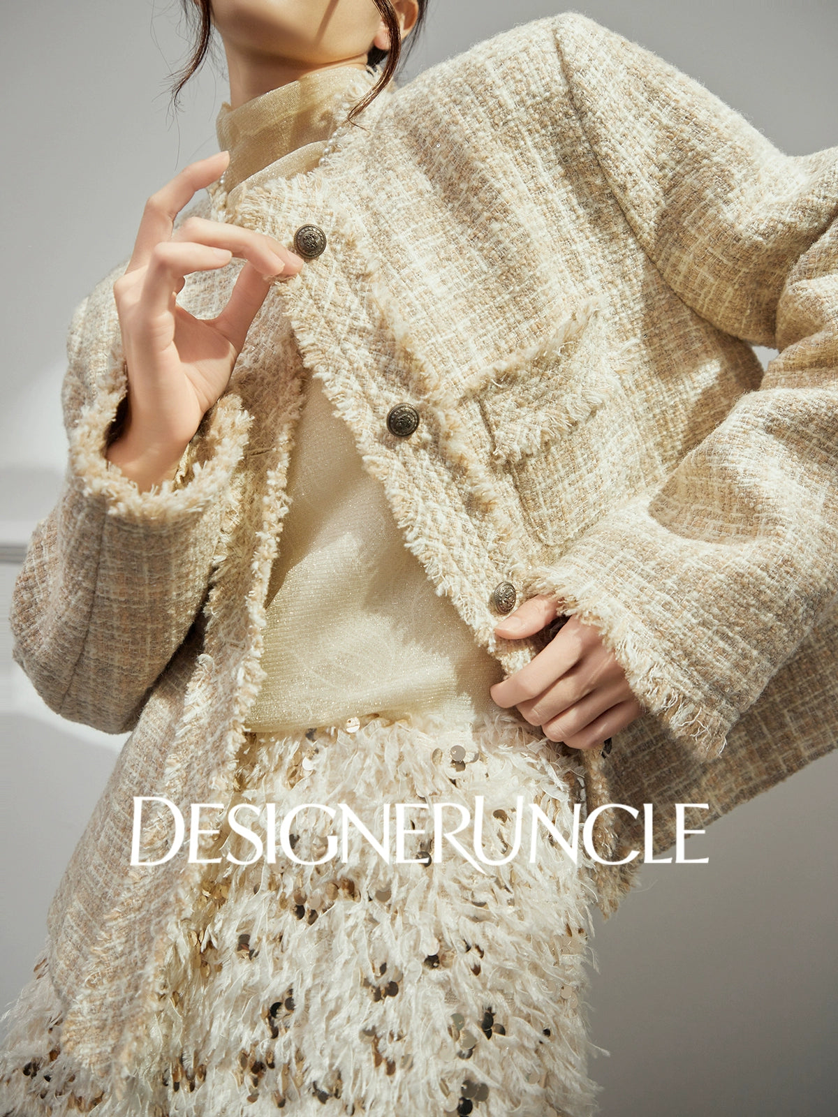DGU "Shallow Yin" apricot jacket high-end small fragrance temperament design top - Noa.
