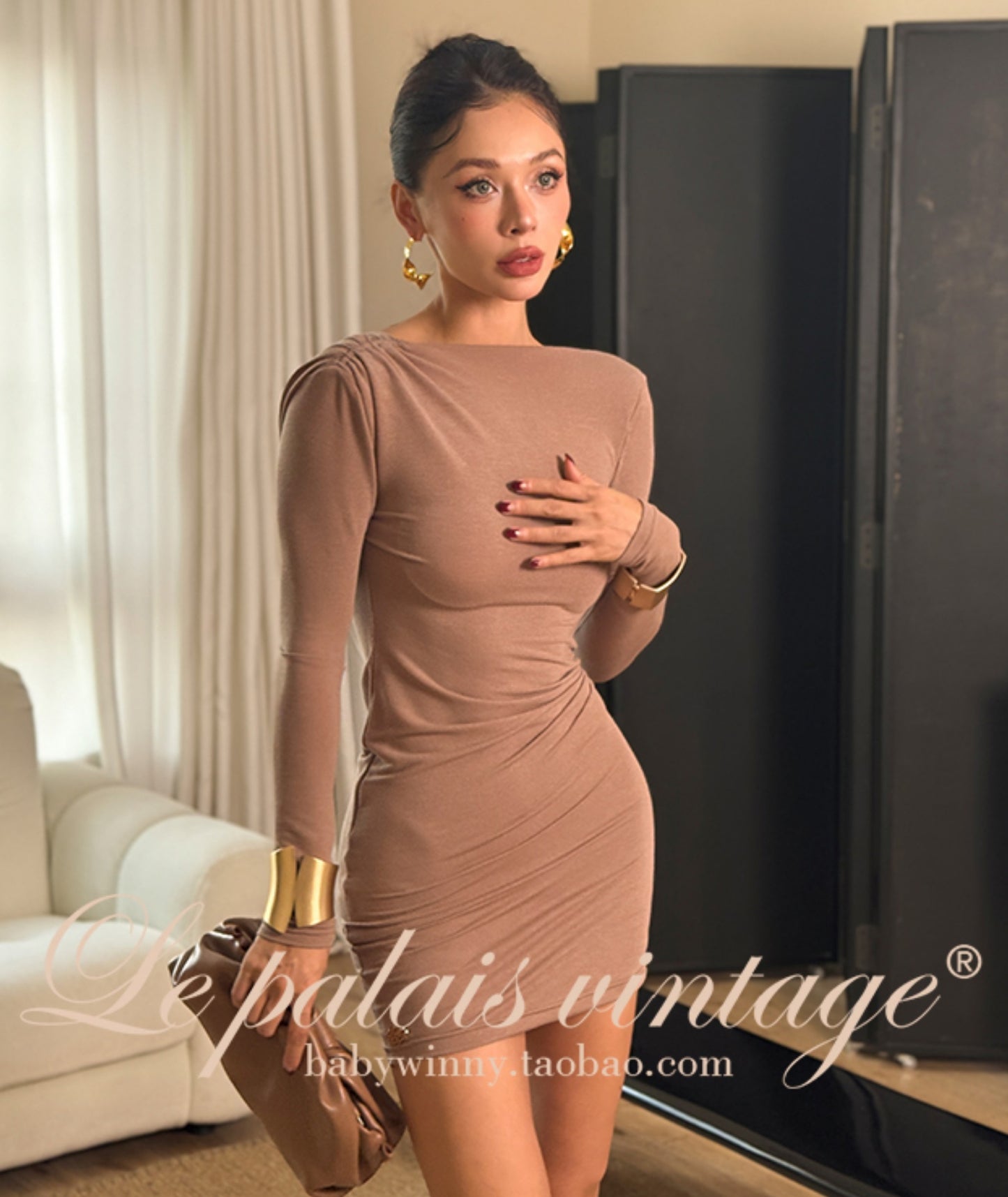 Le Palais Vintage Elegant Brown Aysmmetrical Wrap Short/ Long Dress-POA.