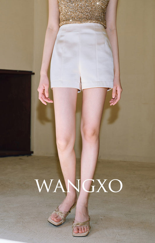 WANGXO | Double-Sided Satin High-Waisted A-Line Shorts -LANA.