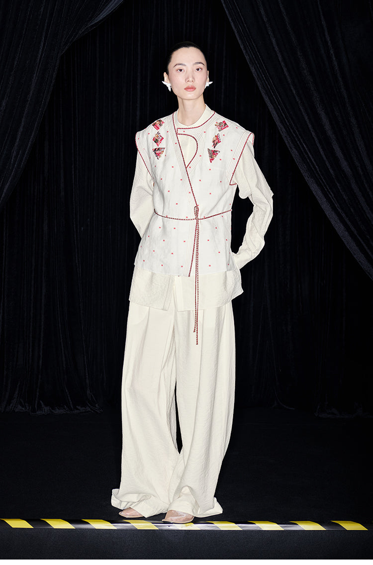 M essential Mackay's stone-embellished mosaic embroidered gilet vest blazer pant set - feb.