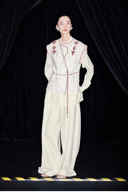 M essential Mackay's stone-embellished mosaic embroidered gilet vest blazer pant set - feb.