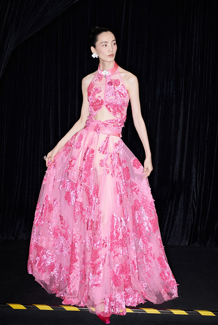 M essential Ma Kai designer falling flower embroidery nail bead lace-up top - PACK.