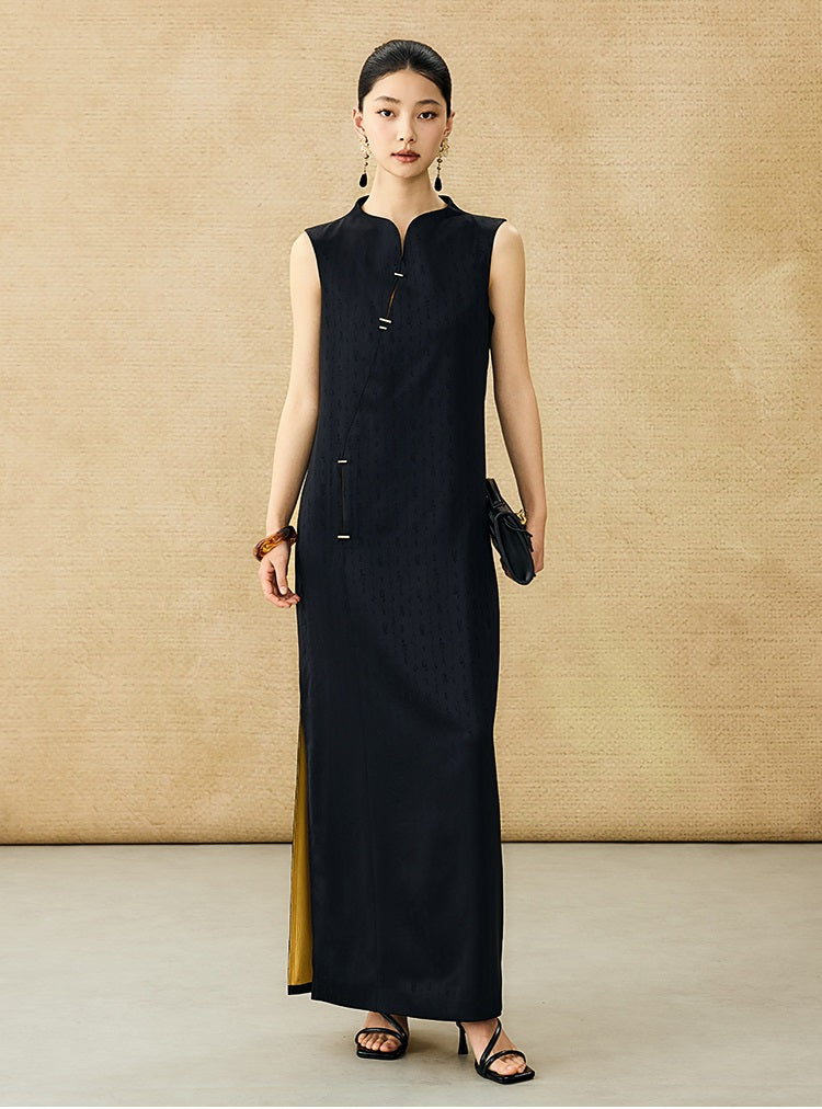 HECO Chinese Acetate Sleeveless Slit Long Dress- BELIEVE.