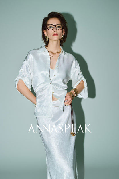 ANNASPEAK cut slightly wrinkled NAIA acetic acid slimming top mermaid skirt-NANA.