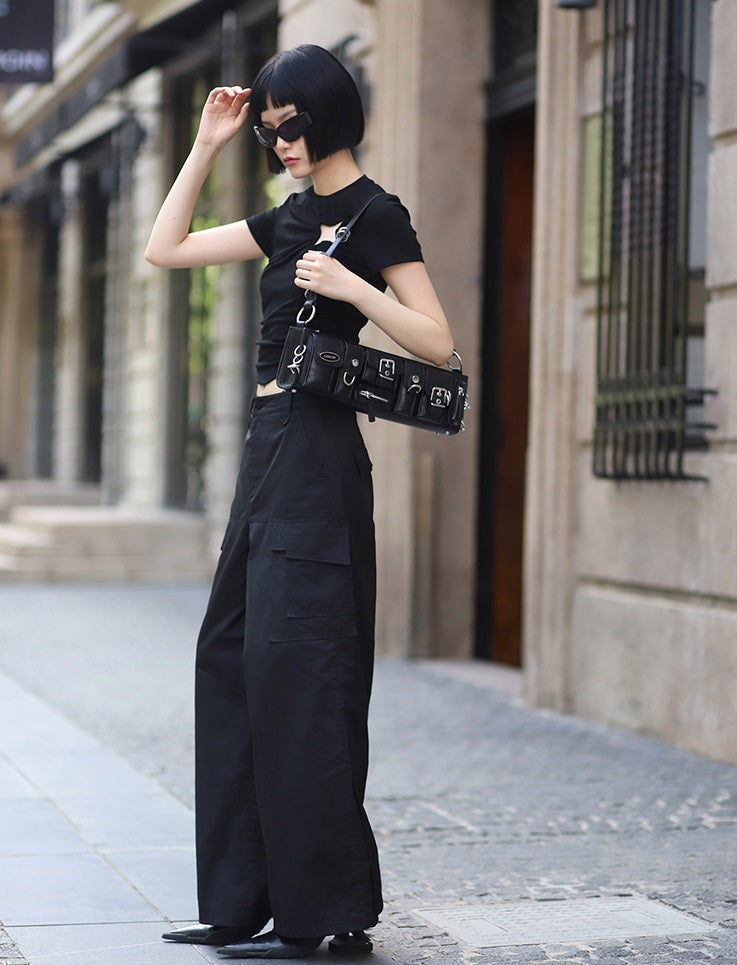 ANNAKIKI Slacks Fall and Winter Double Pocket Cargo Culottes-CHIXURU